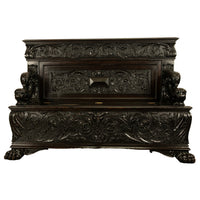Antique Italian Renaissance Revival Carved Walnut Hall Bench Chest Dolphins 1870