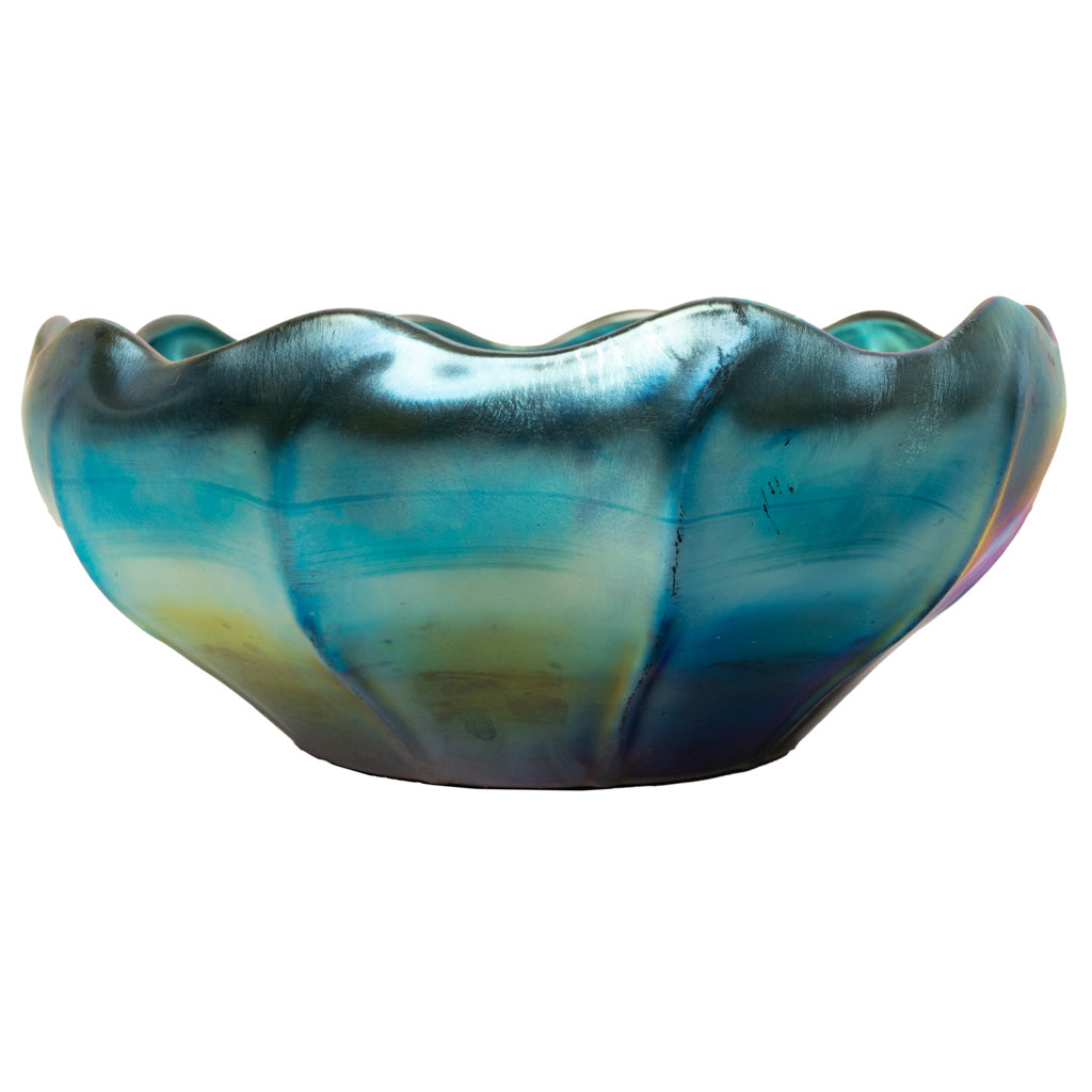 Antique Tiffany Studios Blue Iridescent Favrile Art Glass Bowl Signed "LCT" 1905