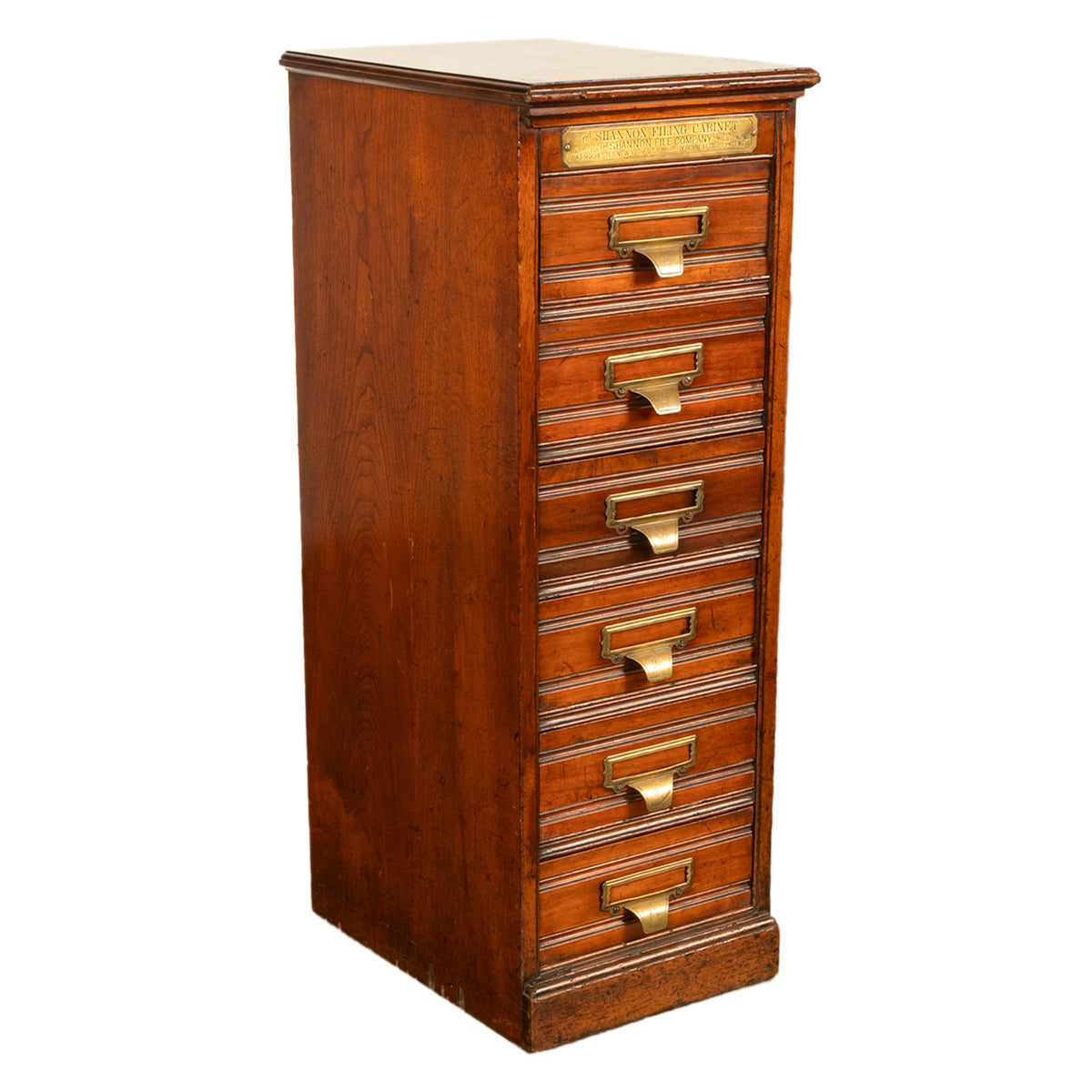 Antique Edwardian Walnut Six Drawer Shannon Filing Cabinet Co New York 1910