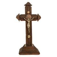 Antique American Tramp Art Carved Wood Crucifix John Zadora Pennsylvania 1900