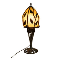 Large Antique French Art Deco Daum Glass & Edgar Brandt Iron Table Lamp 1920s