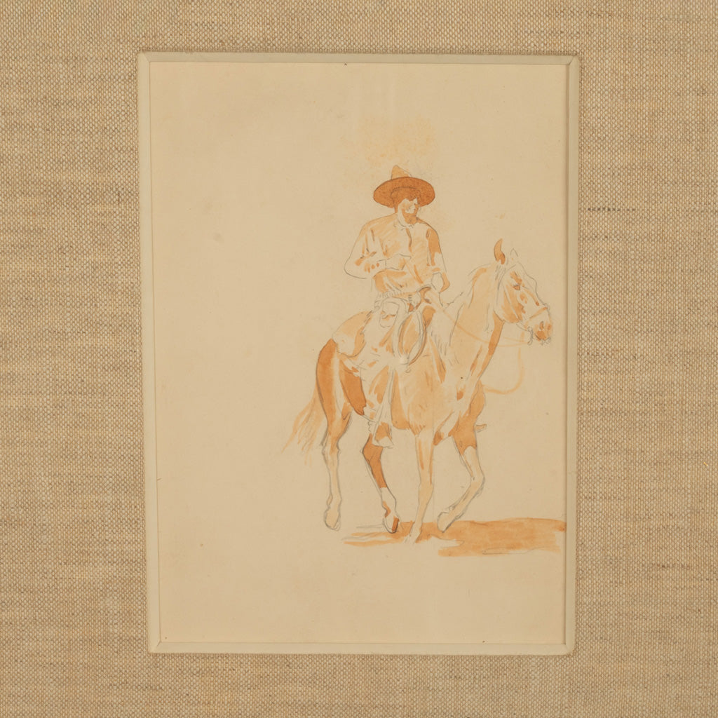 Two American Old West Watercolor Painting Ink & Pencil Drawings Cowboy Horses by Edward (John Edward) Borein, 1898