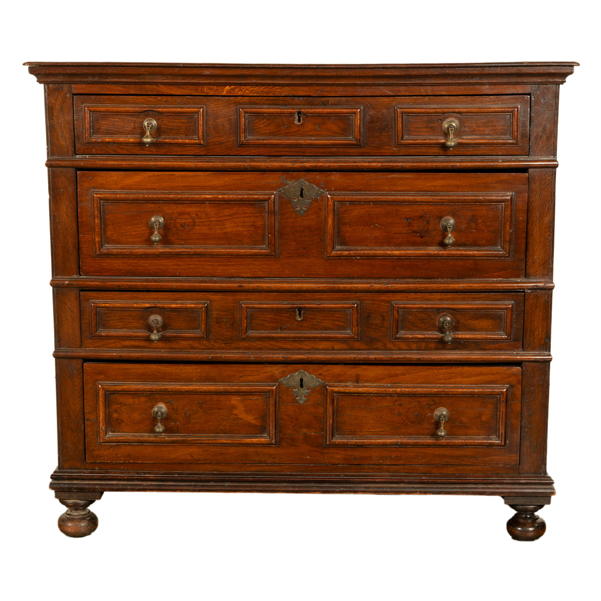 Antique English Country 17th Century Jacobean Charles II Oak Chest Drawers 1680