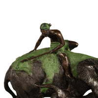 Antique Cast Bronze Elephant Hunt Scene with Lion Antonio Amorgasti Belgium 1925
