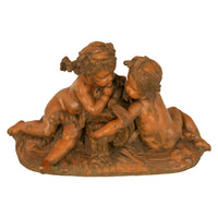 Antique 19thC French Naturalism Terracotta Sculpture "La Source" Putti Sculpture by Albert-Ernest Carrier-Belleuse,1864
