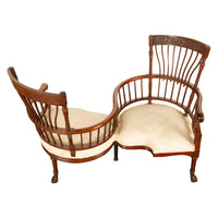 Antique American Carved Mahogany Conversation Sofa Chair Loveseat Tête-à-Tête, Circa  1880