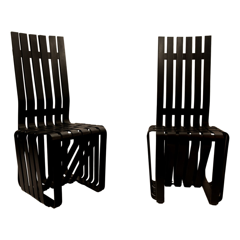 Pair American Modernist "High Sticking" Black Chairs Frank Gehry for Knoll 1992
