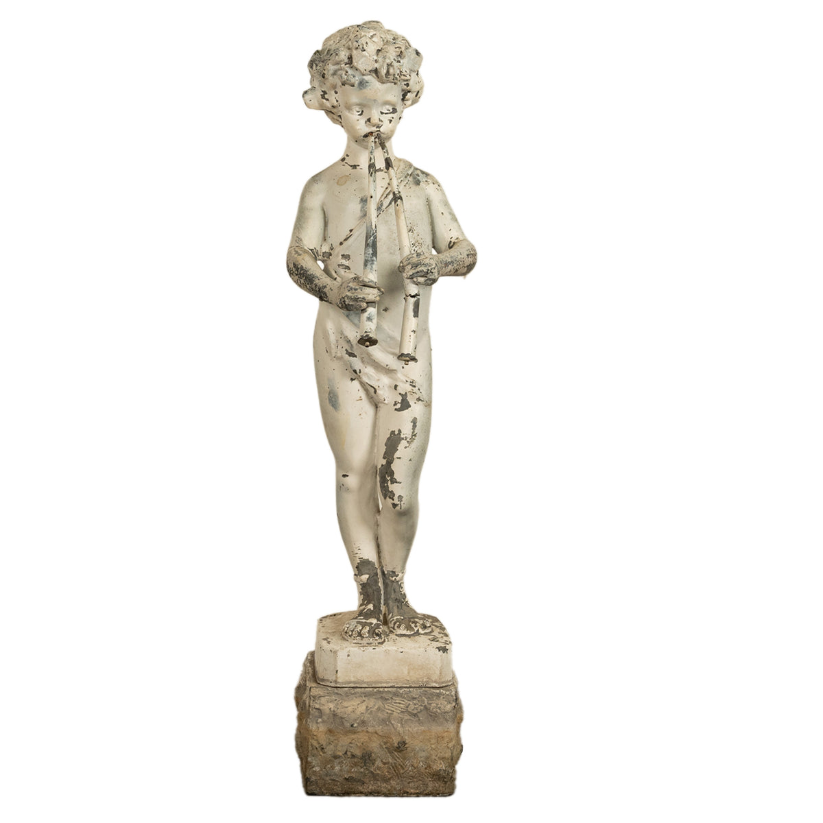 Antique French Lead Garden Statue Fountain Piping Boy Pan Putto Bacchante 1880