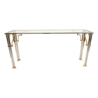 Mid Century Modern Chrome & Brass Glass Console Sofa Table by John Vesey 1960s