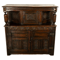 Antique 17th Century Elizabethan Tudor Period Carved Oak Court Cupboard Cabinet Circa 1600