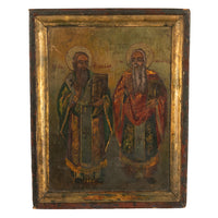 Antique Greek Orthodox Gilded Hand-painted Egg Tempera Double Sided Icon, 1850