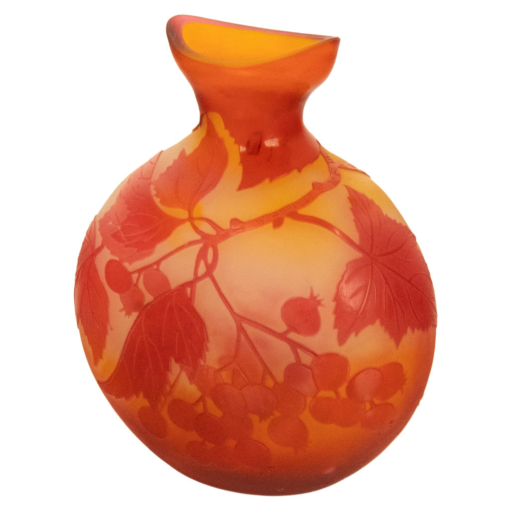 Antique French Art Nouveau Cameo Art Glass Emile Galle Vase Leaves Berries 1900