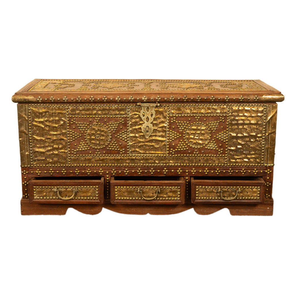 Antique 19thC Zanzibar Omani Teak & Brass Stud & Copper Clad Dowry Chest 1890