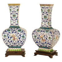 Antique Pair Monumental Chinese Qing Qianlong Period Cloissoné Enamel Vases 1795