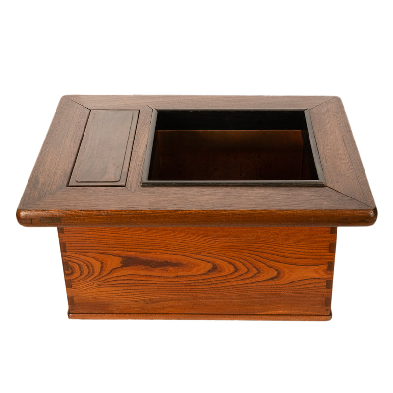 Antique Japanese Meiji Period Keyaki Wood & Copper Hibachi Brazier Table 1890