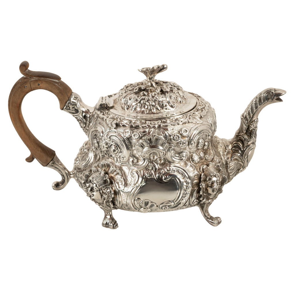 Antique George III Sterling Silver Rococo Teapot London John Wakefield 1819