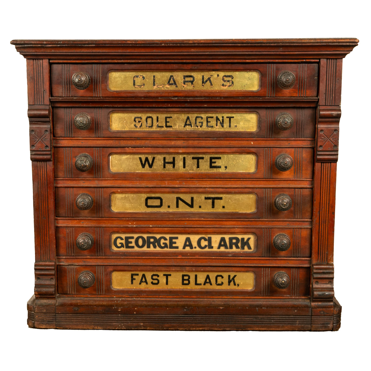 Antique Eastlake Clark's Walnut Mercantile Store Advertising Thread Cabinet 1880