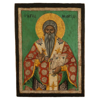 Antique 19th Century Egg Tempera Gilded Greek Orthodox Icon Saint Modestus 1800