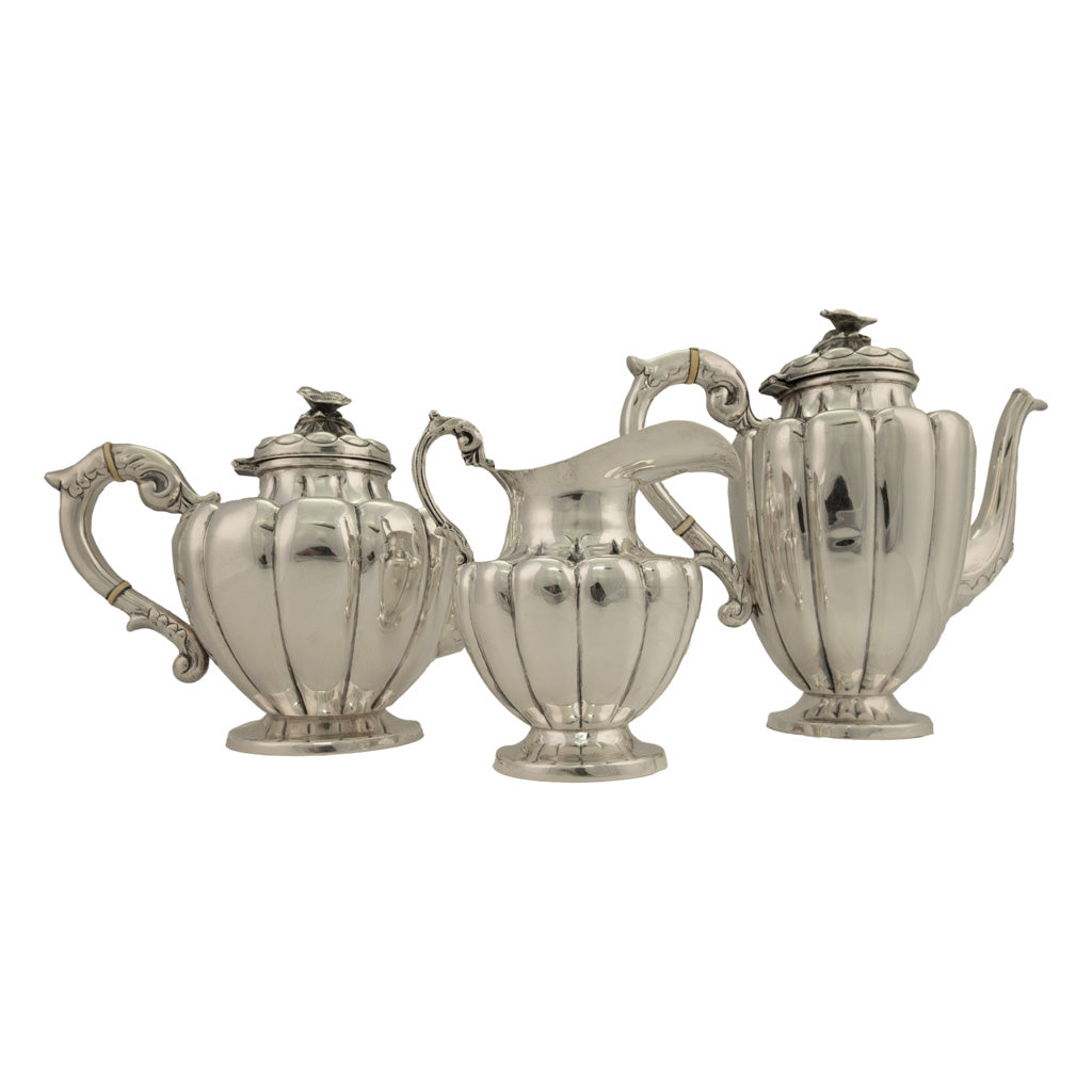 Fine Antique Art Deco Sterling Silver L. Maciel Mexican 3 Piece Tea & Coffee Set 1935 2834 grams.