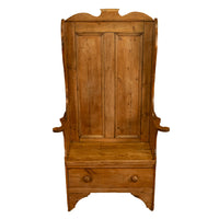 Antique 19thC English Pine Lambing Chair Hall Bench Settle With Drawer 1860