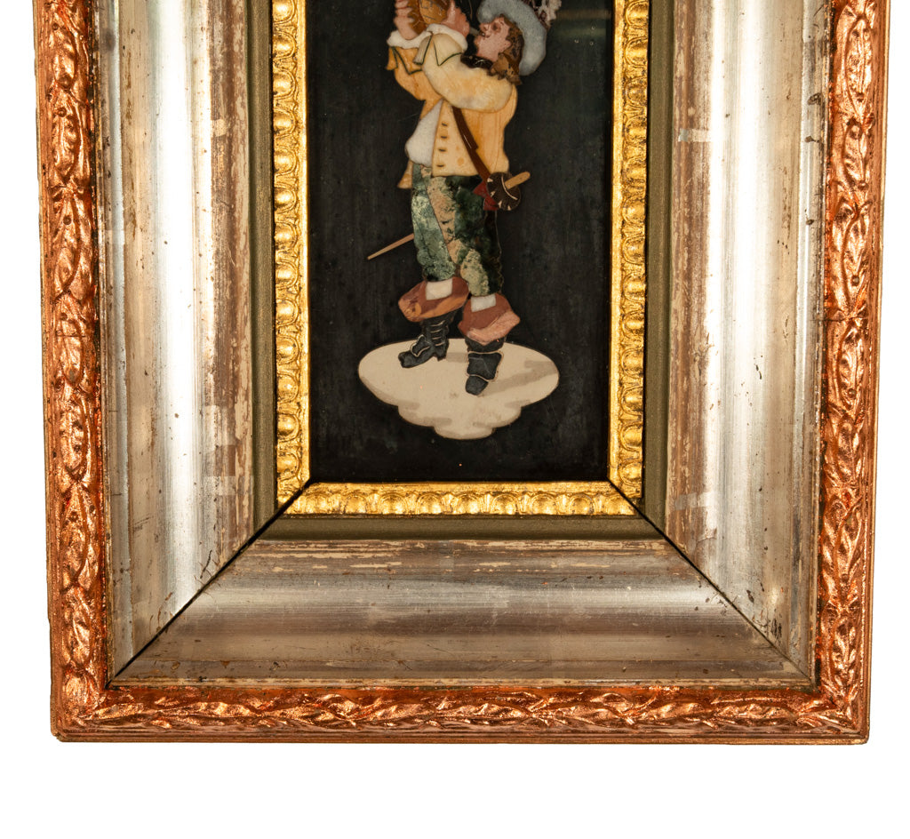 Antique Italian Grand Tour Pietra Dura Marble Picture Cavalier Musketeer 1880