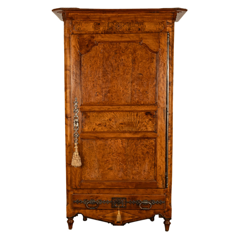 Antique French Provincial Inlaid Burl Chestnut Wardrobe Armoire Bonnetiere 1750