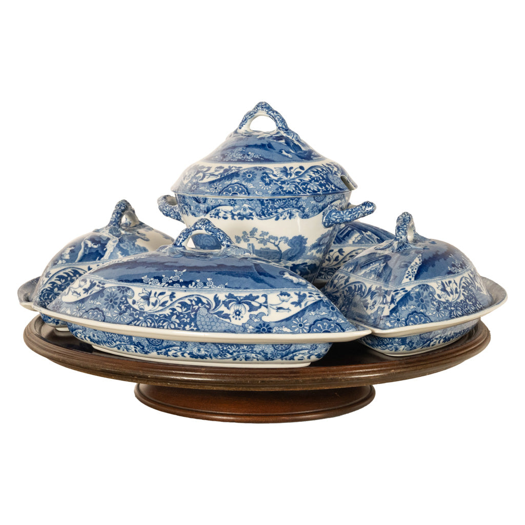 Antique Copeland Spode Blue & White Porcelain "Italian" Pattern Lazy Susan 1890