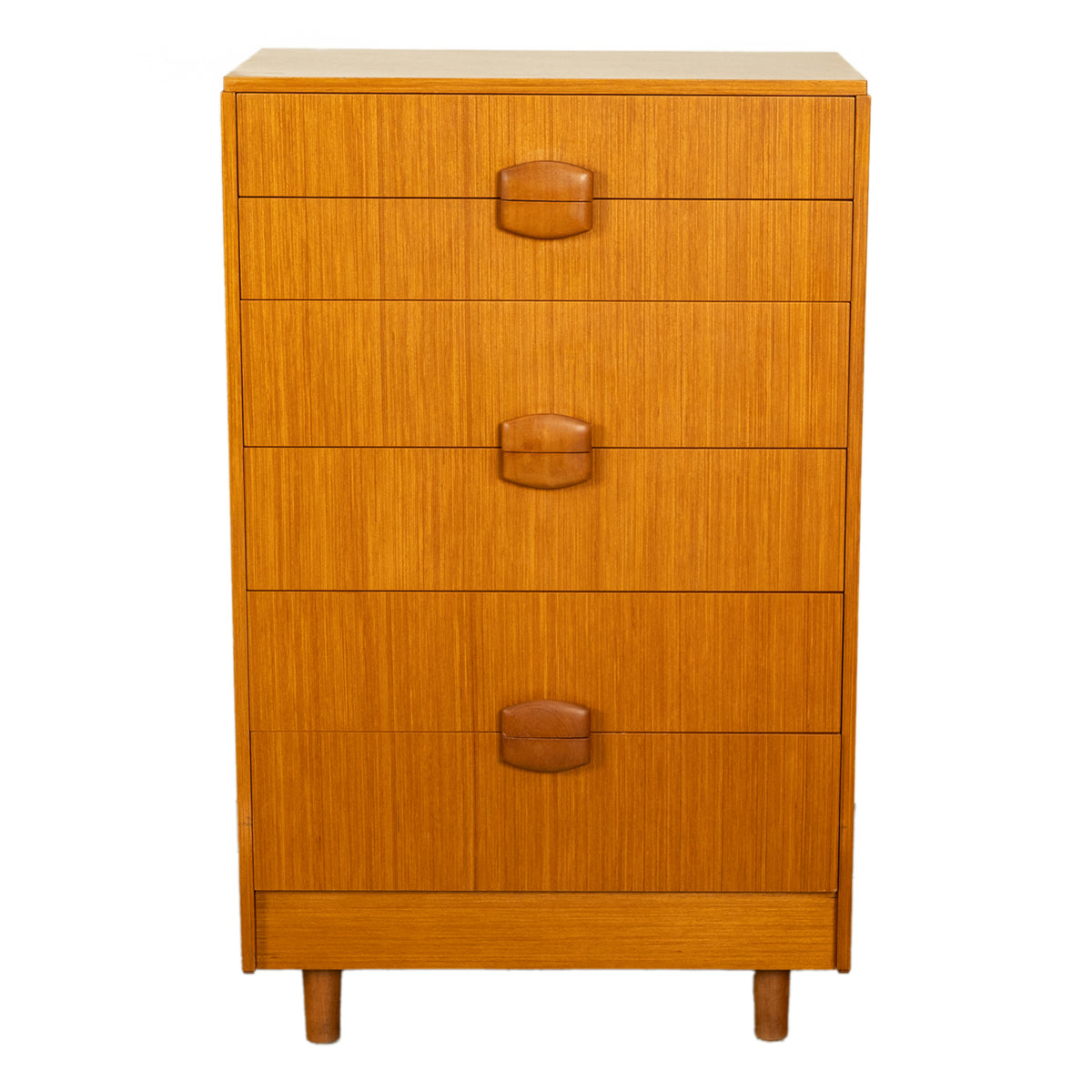 Mid Century Modern Danish Tall Boy Teak Chest of Drawers Six Drawer Dresser 1960