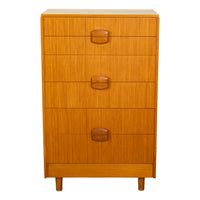 Mid Century Modern Danish Tall Boy Teak Chest of Drawers Six Drawer Dresser 1960