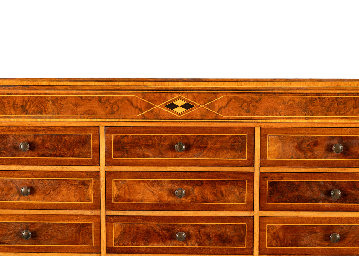 Antique Art Deco Inlaid Marquetry Burl Walnut 24 Drawer Filing Collectors Cabinet Circa 1920