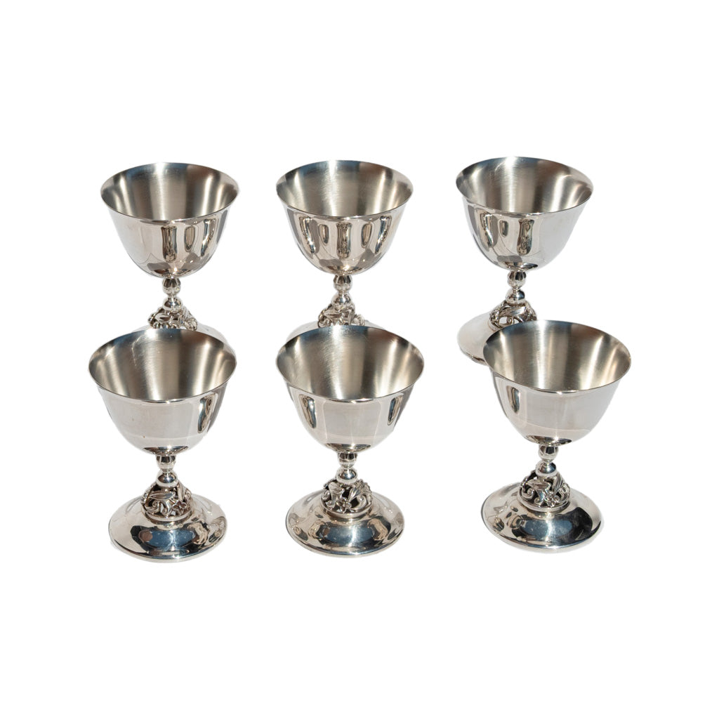 Set of Six Mid Century Modern Alphonse La Paglia Sterling Silver Wine Goblets