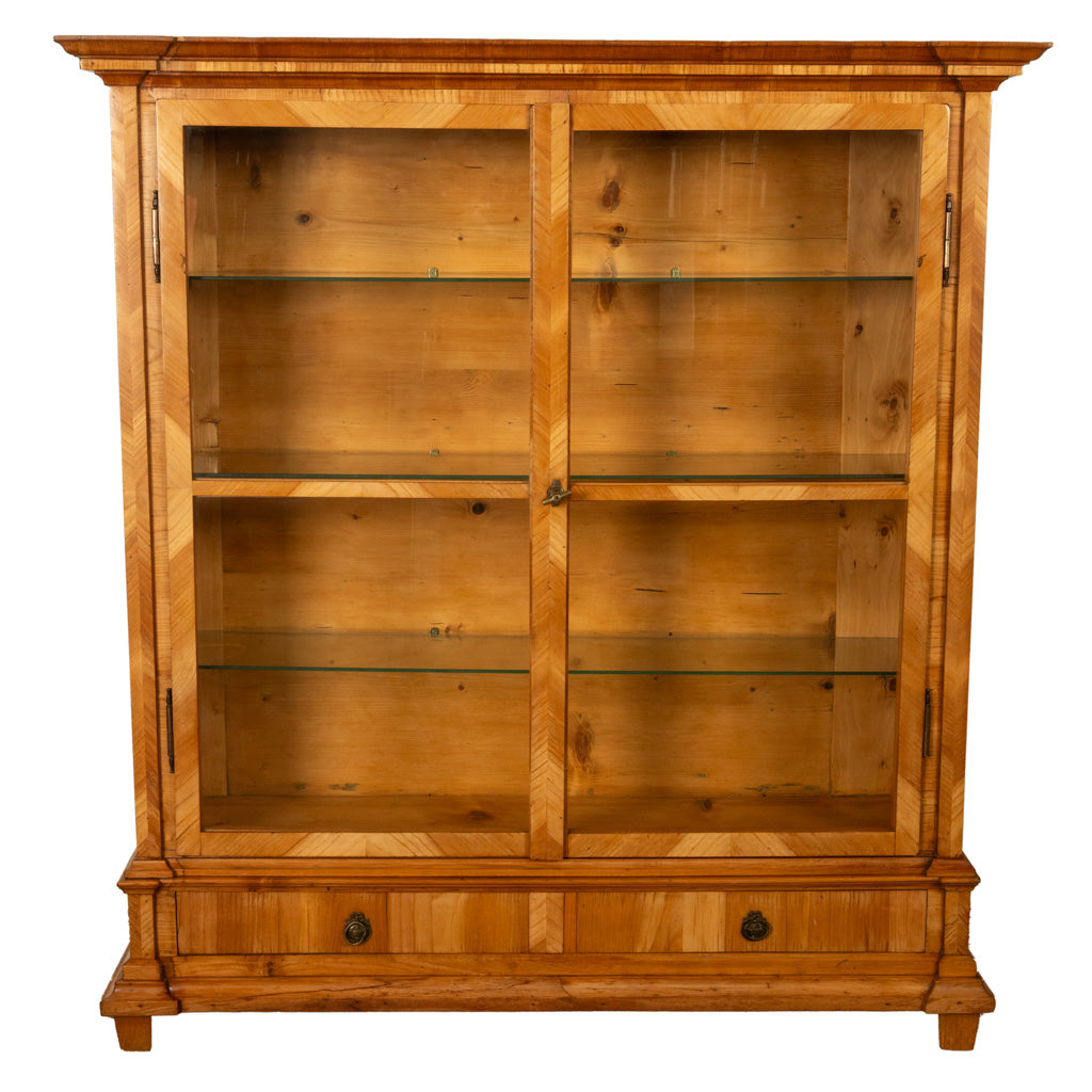 Antique Austrian Cherry Wood Biedermeier Display Library Cabinet Bookcase 1840