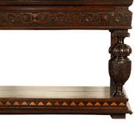 Antique 16th C Elizabethan Tudor Inlaid Oak Carved Court Cupboard Cabinet 1580