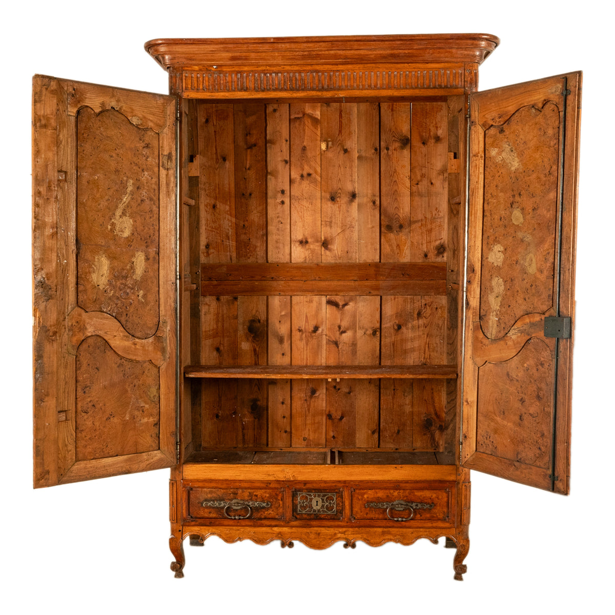 Antique 18th Century Louis XV French Provincial Burl Chestnut Walnut Armoire Circa 1790