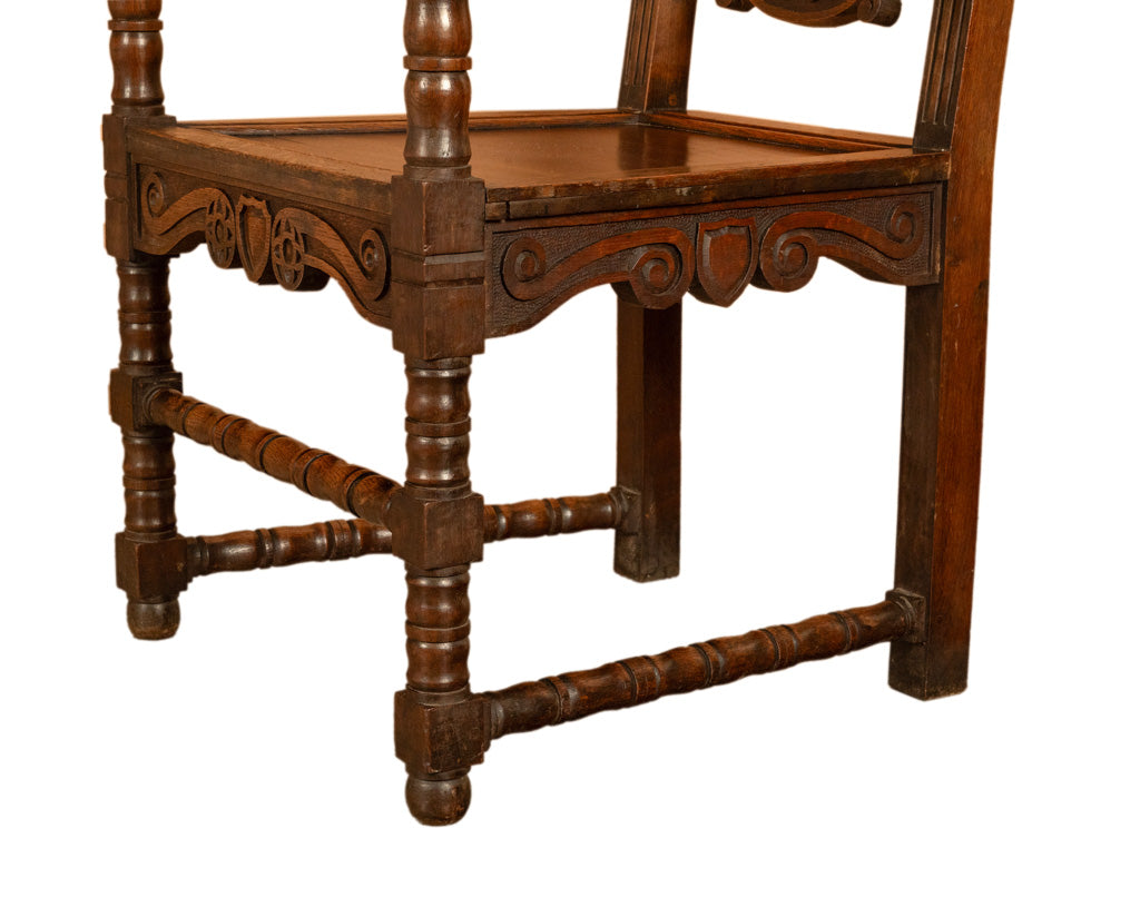 Antique Welsh Carved Oak Eisteddfod Bardic Chair Newmarket Trelawnyd Wales 1901