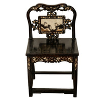 Antique Chinese 19th C Qing Dynasty Inlaid Dreamstone Mother of Pearl Chair 1850