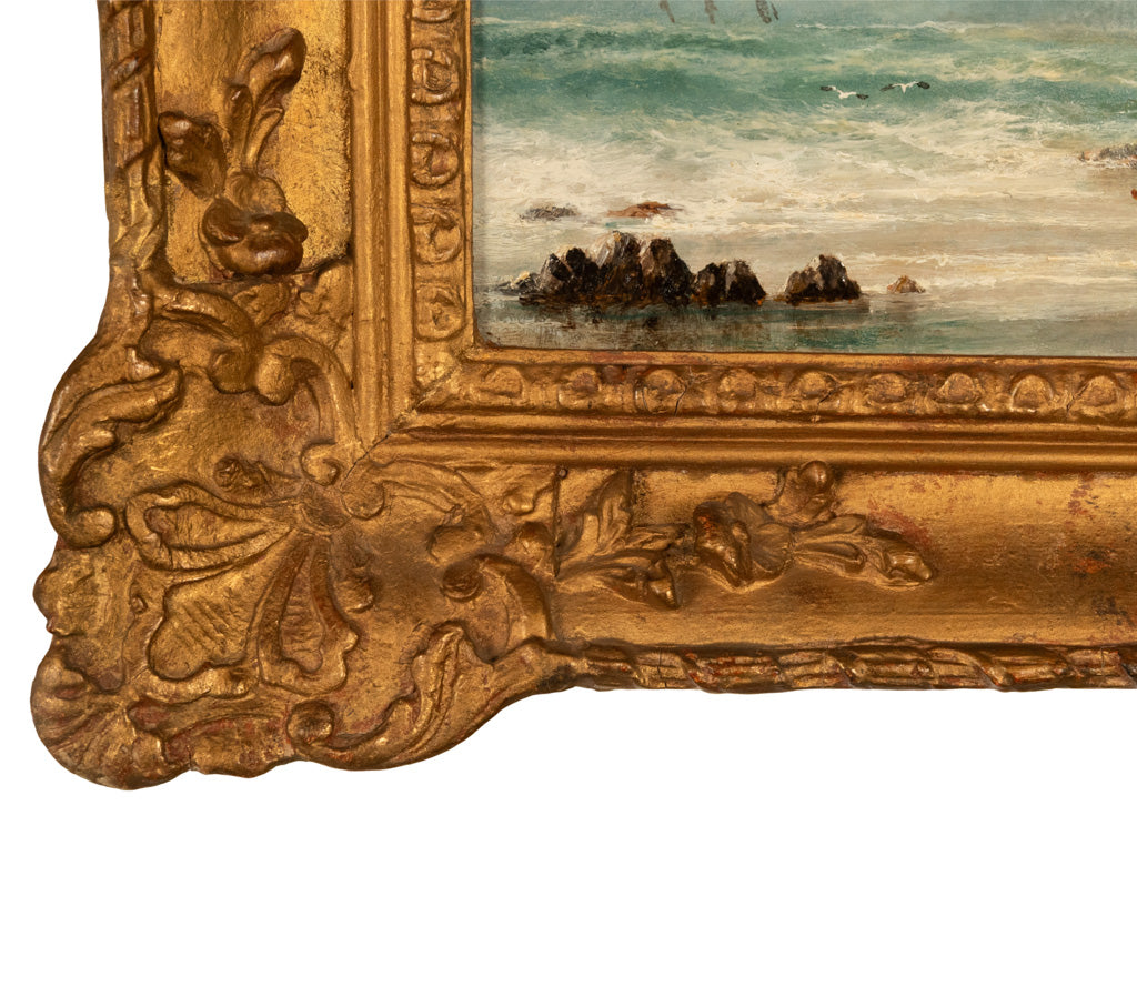 Antique 19th Century Marine Seascape Coastal Maritime English Channel Painting by James Webb, 1860