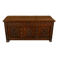 Antique English 17th Century William III Carved Oak Coffer Chest Candle Box 1690