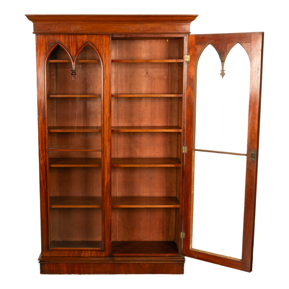 Antique English Georgian Regency Gothic Arch Mahogany Two Door Bookcase 1830