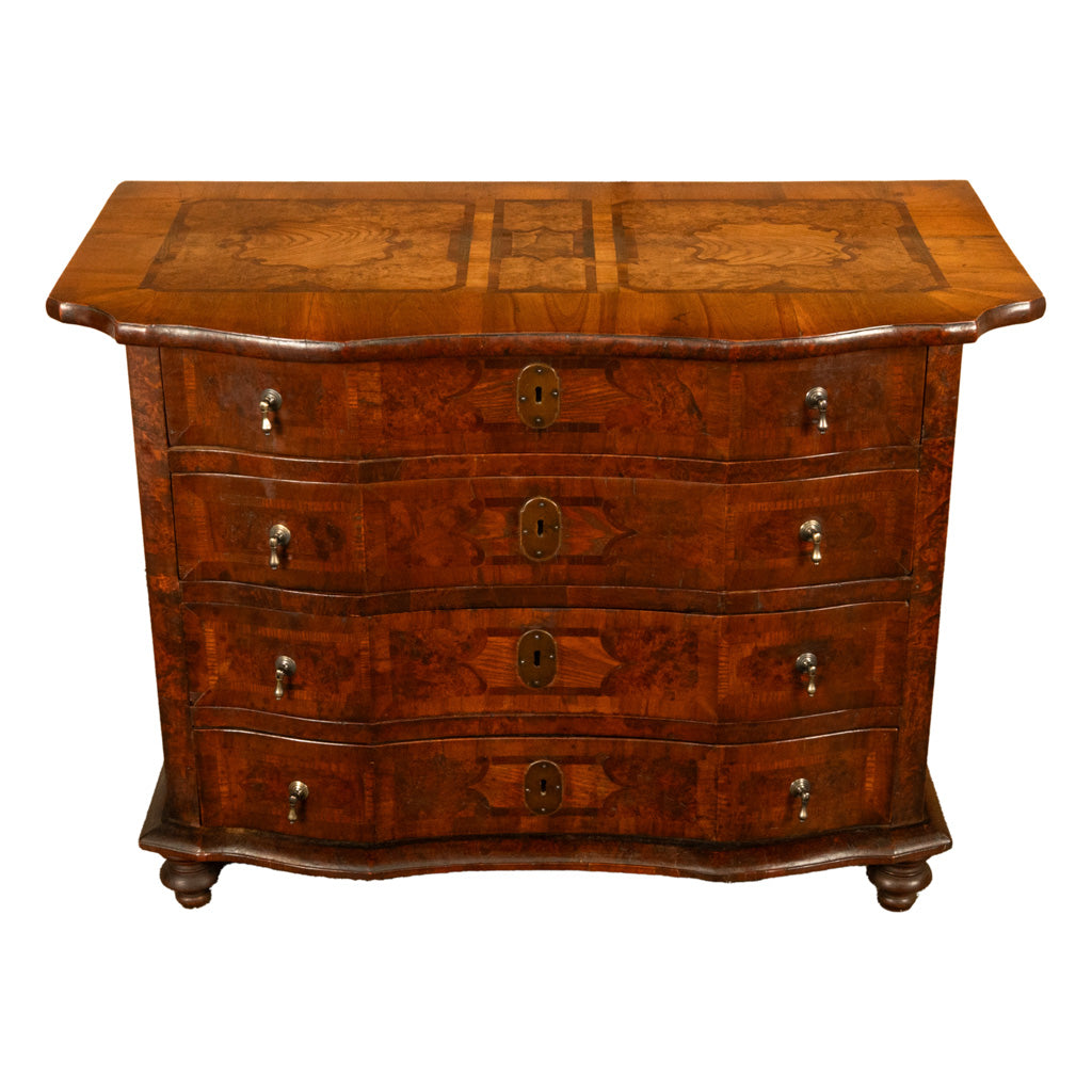 Antique Austrian Baroque Inlaid Walnut Burl Chest of Drawers Dresser Commode 1760
