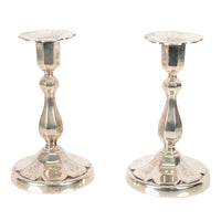 Pair Antique 19th Century Swedish Gustavian Sterling Silver Engraved Candlestick Holders 1864