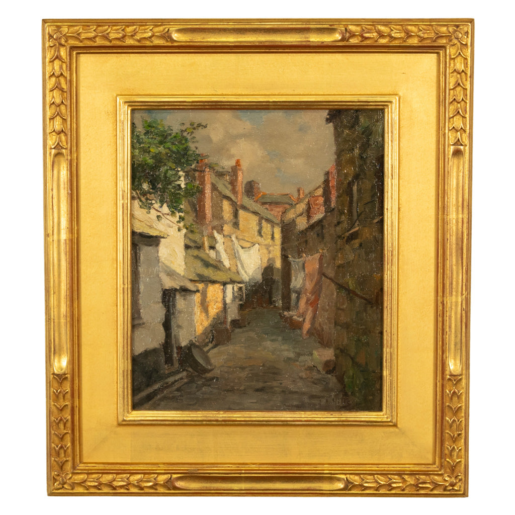 Antique American California Impressionist Oil Canvas Painting St. Ives Cornwall by Anna Althea Hills, 1910