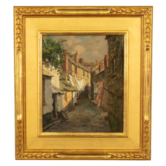 Antique American California Impressionist Oil Canvas Painting St. Ives Cornwall by Anna Althea Hills, 1910