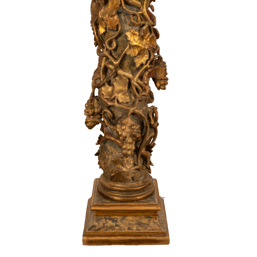 Antique Pair 17th Century Baroque Carved & Gilded Solomonic Columns Italy 1680