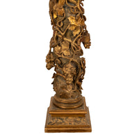 Antique Pair 17th Century Baroque Carved & Gilded Solomonic Columns Italy 1680