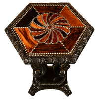 Antique Ceylonese Carved Rosewood Ebony Ivory Silver Specimen Inlaid Table 1850