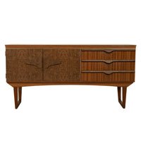 Mid Century Modern Danish Style Compact Zebra Wood Teak Credenza Sideboard 1960