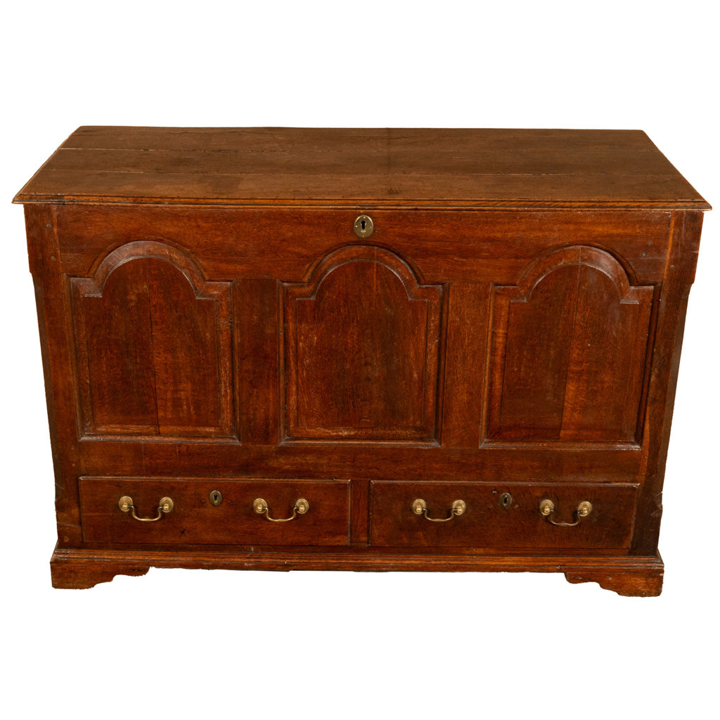 Antique 18th Century Georgian Paneled Lift up Lid Oak Mule Chest Coffer 1760