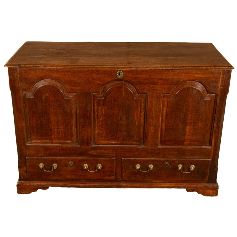 Antique 18th Century Georgian Paneled Lift up Lid Oak Mule Chest Coffer 1760