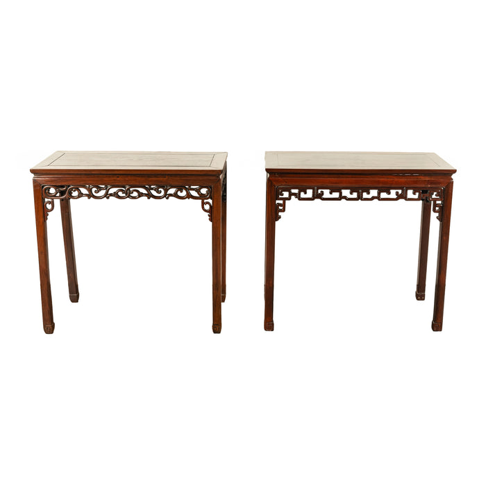 Pair Antique Chinese Qing Dynasty Elm Rosewood Side Serving Altar Tables 1860